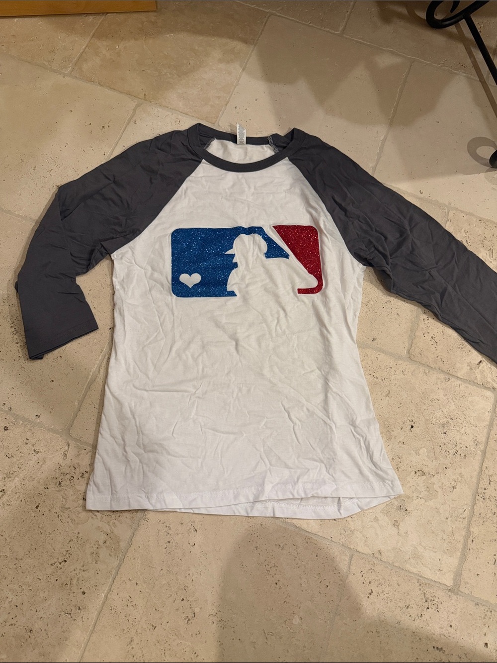 ' White & Gray Baseball Raglan Top with Glitter Logo